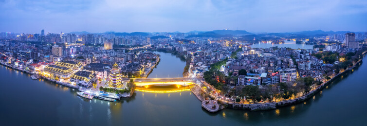 航拍惠州东平半岛城市夜色