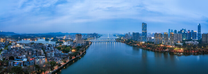 航拍惠州东平半岛城市夜色