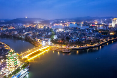 航拍惠州老城合江楼城市夜景