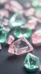 黑色地面的西瓜碧玺原矿晶体3D立体插画