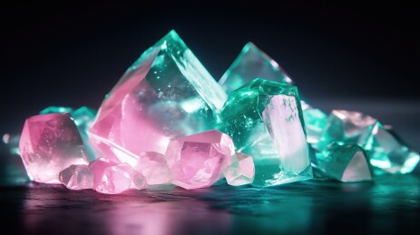 黑色地面的西瓜碧玺原矿晶体3D立体插画