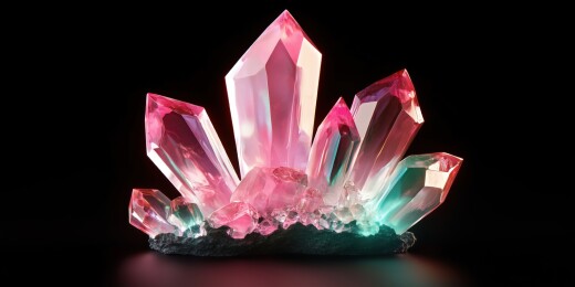 黑色地面的西瓜碧玺原矿晶体3D立体插画