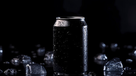 黑色铝罐与冰块