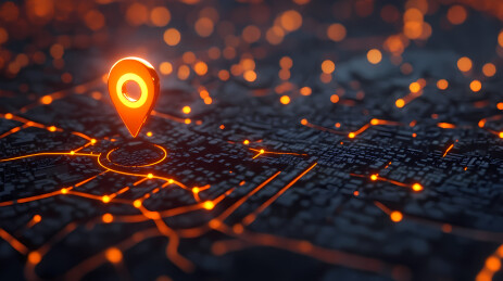 蓝色定位针的城市地图