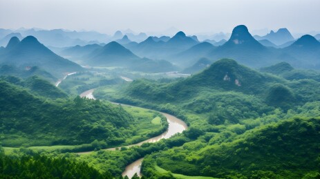 武夷山九曲溪航拍视角全景风光