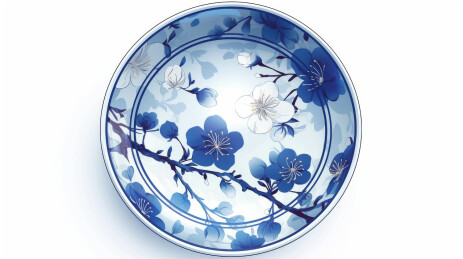 青花瓷碗上的水墨梅花