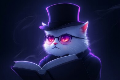 戴礼帽眼镜的猫阅读书籍