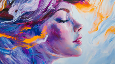 美女侧脸油画肌理