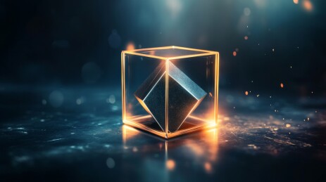 透明立方体中的金属方块