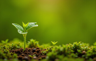 阳光下清新幼苗生长画面