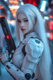 银发酷飒的未来女战士形象