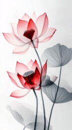红莲轻叶透明水纹