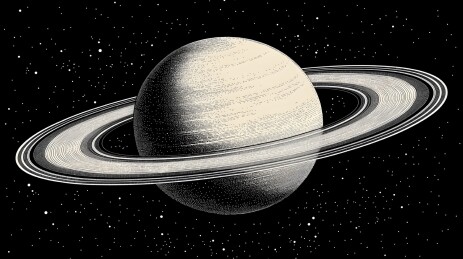 土星及其壮丽光环黑白图