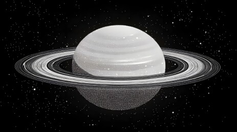 土星及其壮丽光环黑白图