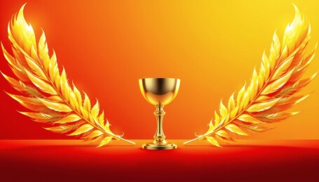 金色奖杯配羽翼闪耀背景
