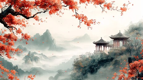 绿荫花影亭阁