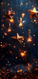 闪烁暖光的星星与灯泡营造梦幻氛围