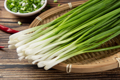 桌上的新鲜小葱特写