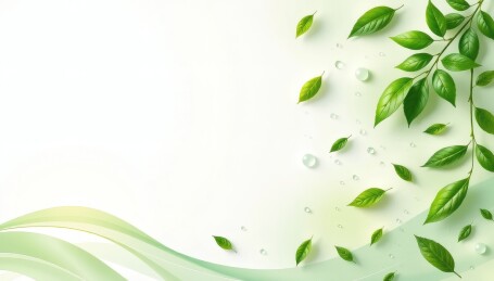 绿叶水滴点缀的清新背景