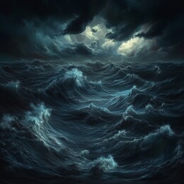 暴风雨中的满月与海洋