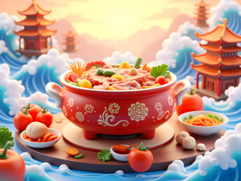 中国春节的年夜饭火锅插画
