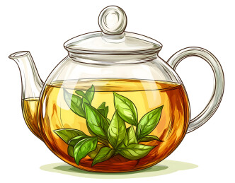 玻璃茶壶里的绿茶