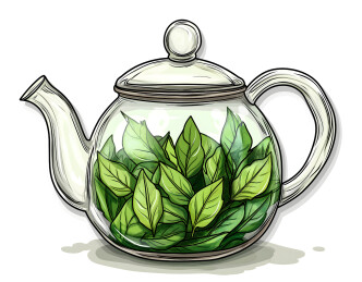 玻璃茶壶里的绿茶叶