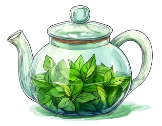 玻璃茶壶里的绿茶