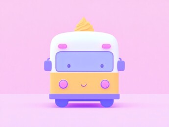 卡通冰淇淋巴士粉色背景