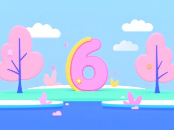 粉色数字六卡通田园风光