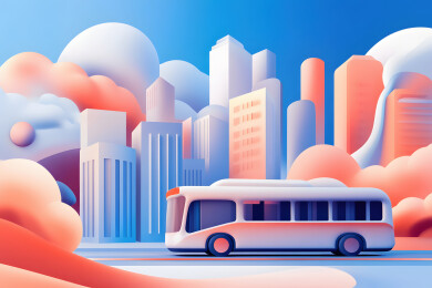 城市巴士卡通插画