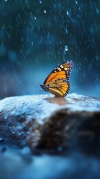 雨中栖息的帝王蝶