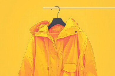 衣架上轻轻摆动的鲜亮雨衣