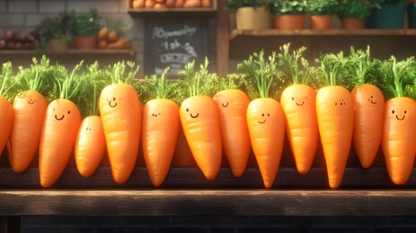 农贸市场上整齐摆放的鲜艳胡萝卜