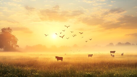 晨光中苏醒的草原