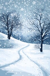 暴雪中的积雪压弯树木