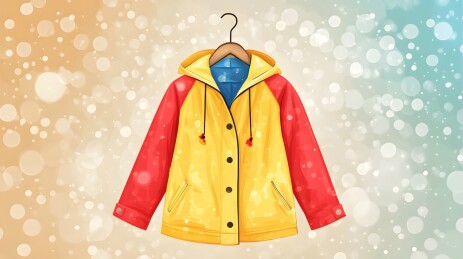 衣架上轻轻摆动的鲜亮雨衣