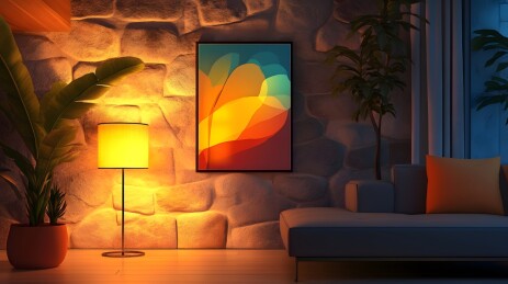 简约石门上挂海报与壁灯