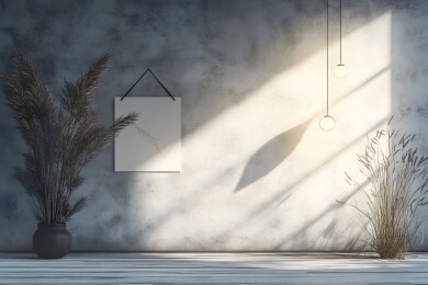 墙上挂着的简约纸风筝与壁灯