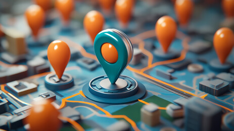 蓝橙定位针与城市模型