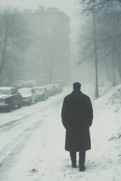 积雪街道中的男人背影