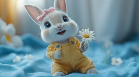 可爱白兔春日漫步田园风光