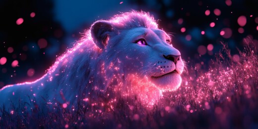 梦幻白狮紫粉田野静谧凝望