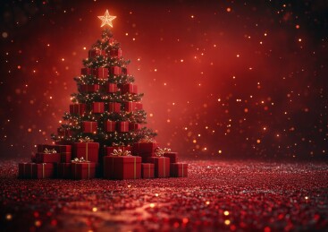 圣诞礼物树红色背景