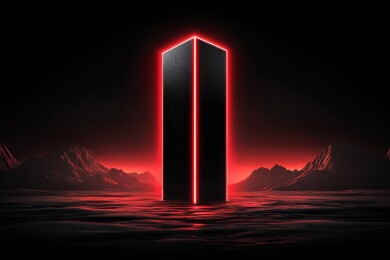 红色光线下的黑色方碑