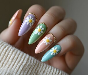 多彩雏菊美甲时尚手部特写
