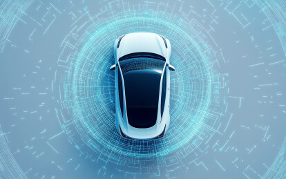 一辆高科技智能辅助驾驶汽车概念图