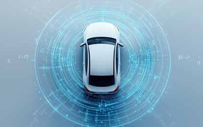 一辆高科技智能辅助驾驶汽车概念图