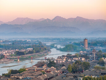 中国四川成都崇州元通古镇航拍图