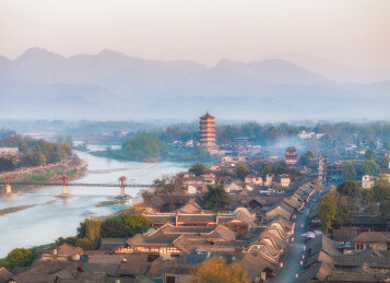 中国四川成都崇州元通古镇航拍图